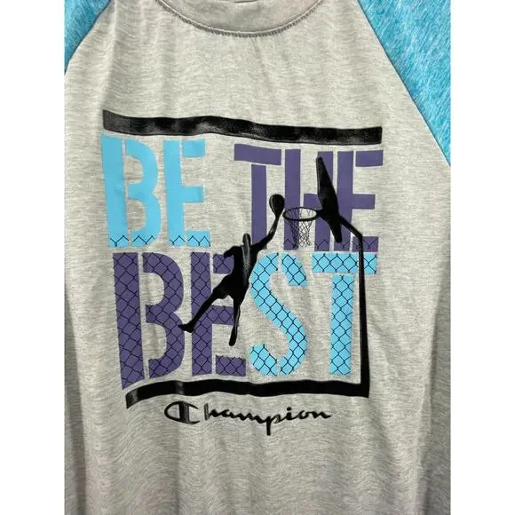 Champion Boys Gray Blue Graphic Short Sleeve T-Shirt Youth Size 10/12 - Picture 2 of 5